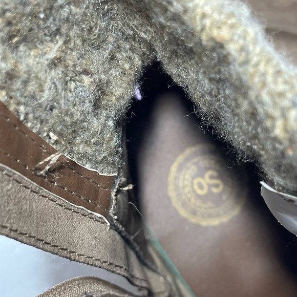 SO Wedge Tan Boot Womens Sweater Knit Collar Edge Zip Up and Lace Up - Picture 14 of 16